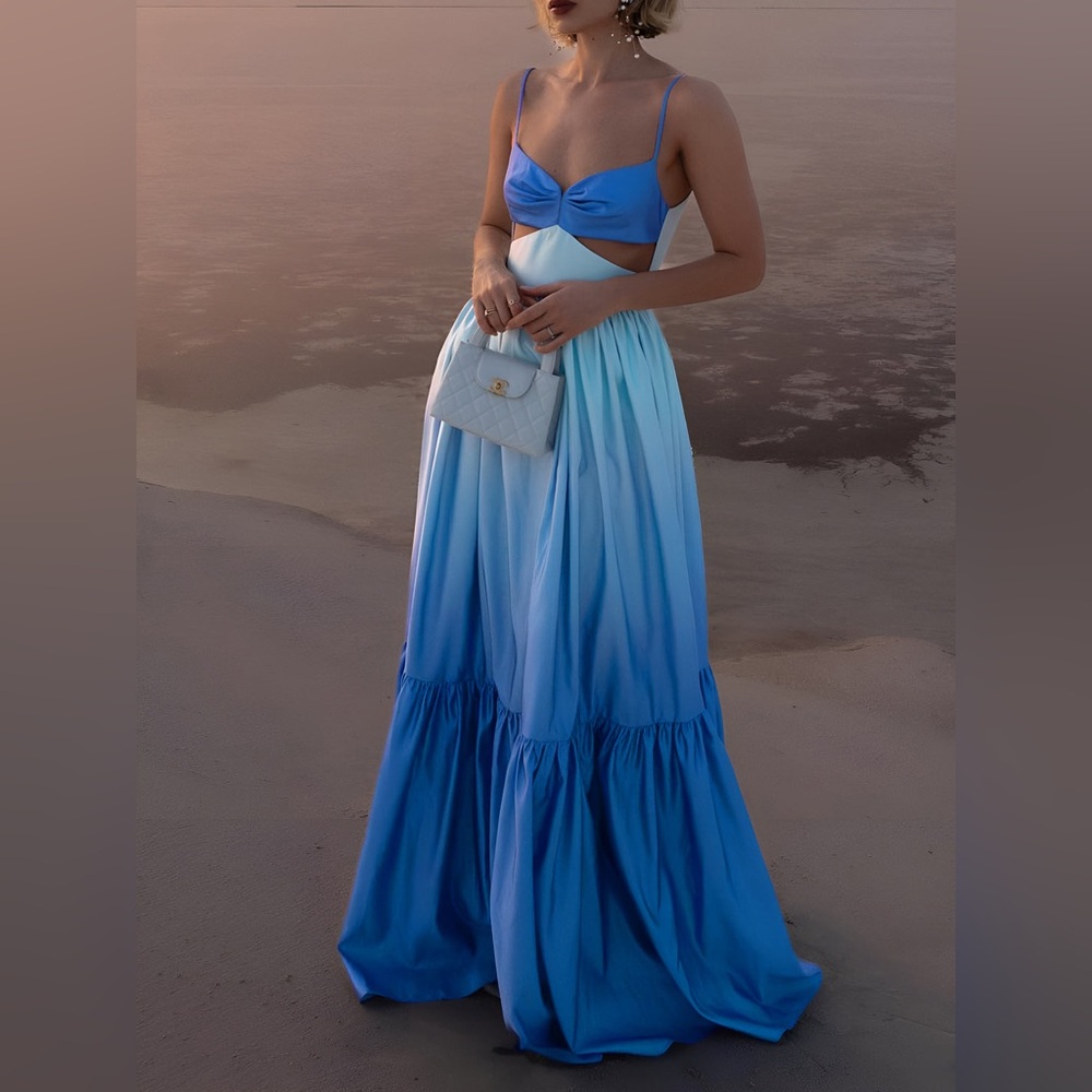 Commense Ombre Blue Maxi Dress with Spaghetti Straps